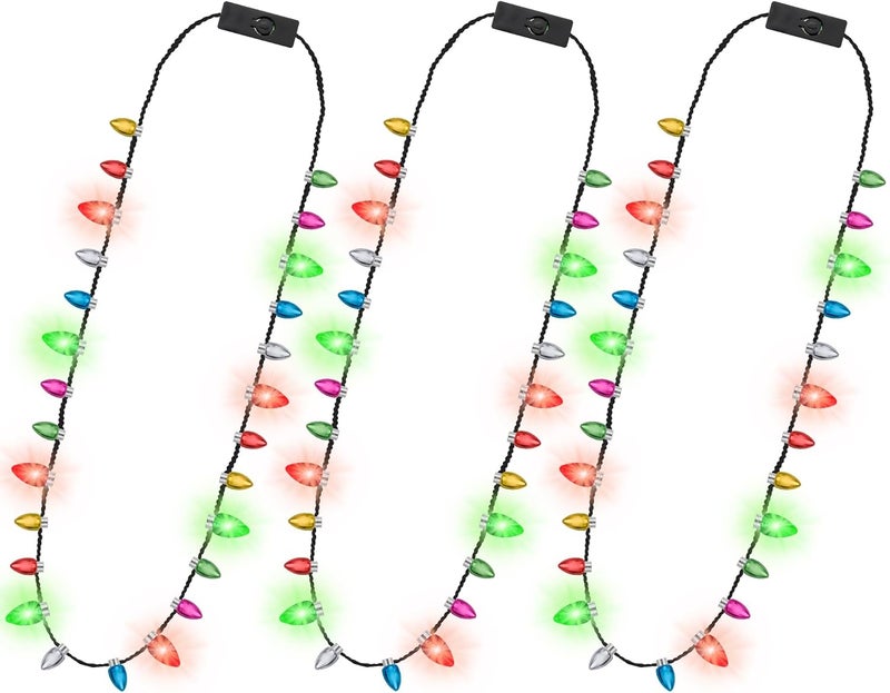 Traplace Store 3PCS Christmas Accessories, Light Up Christmas Necklace with 3 Flash Modes, Colorful Xmas Lighting Decorations for Christmas Party Favors Festival Party Supplies Ugly Sweater Decor - Image 1